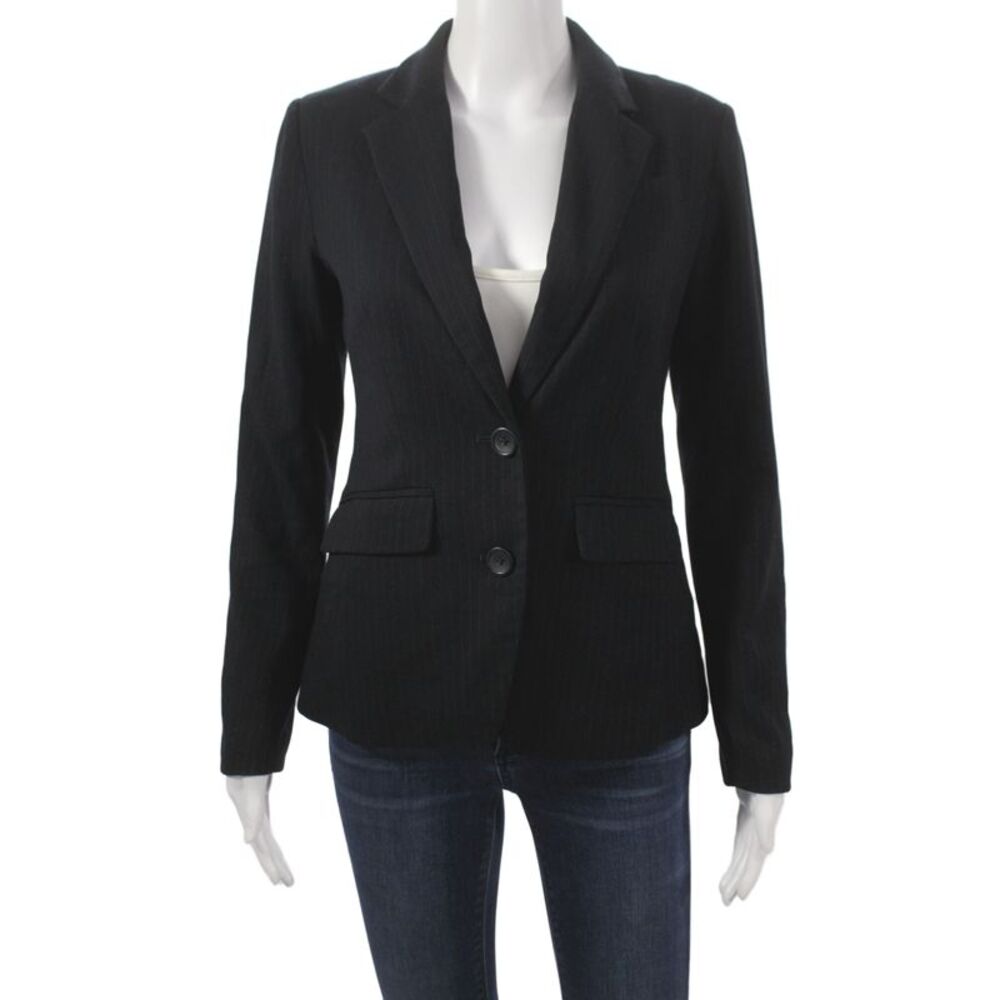 Banana Republic Womens Polyester Collared Button Striped Blazer Black Size 0